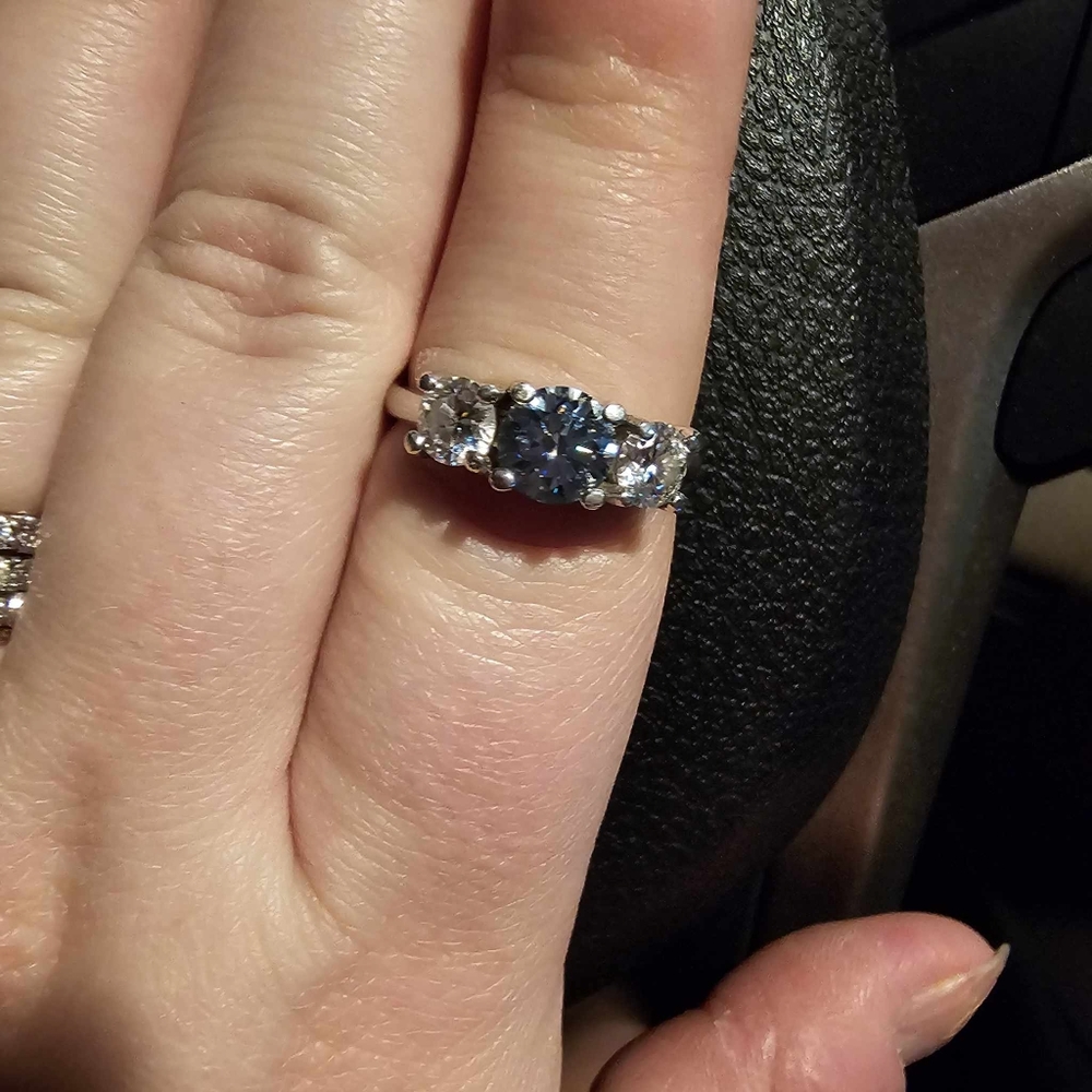 Blue and white moissanite ring